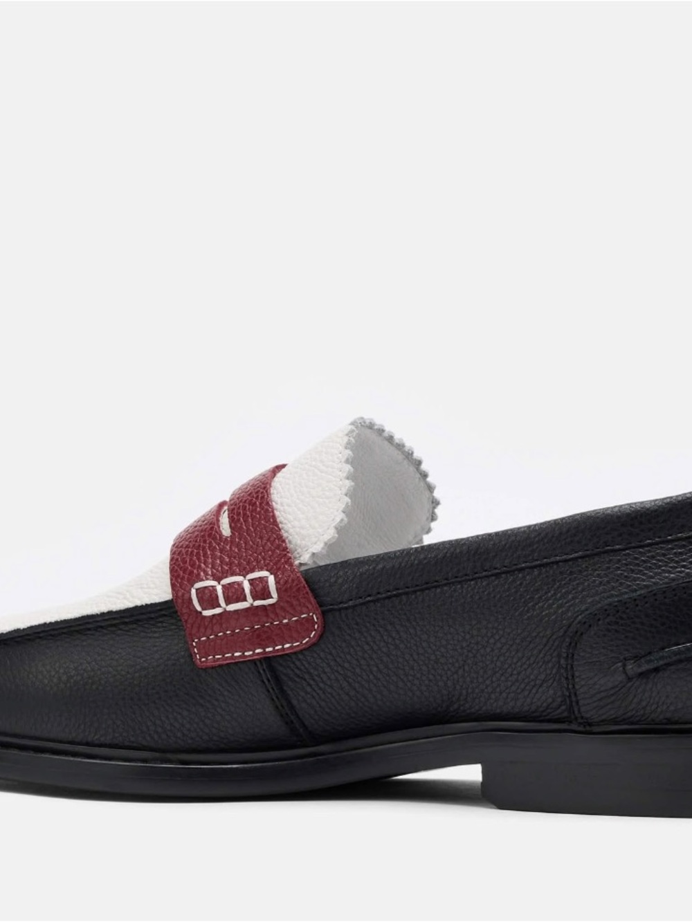Marc Nolan Men’s Black, White & Burgundy Leather Penny Loafers - Picture 2 of 5